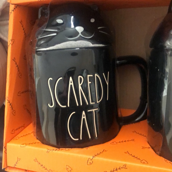 Raw Dunn Scaredy Cat and Meow Mugs with cat topper - Picture 2 of 3